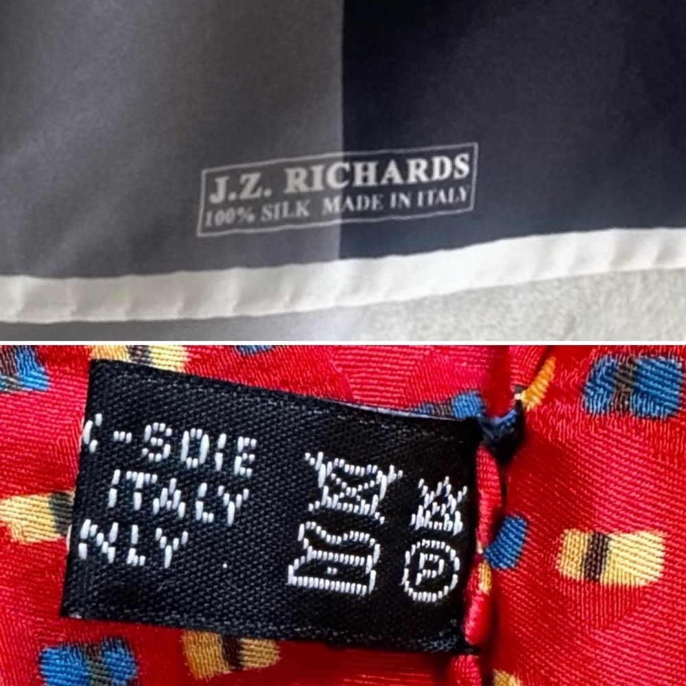 2 Vintage 100% Silk Handkerchief Pocket Square Scarf J.Z. Richards Made in Italy - Picture 5 of 10